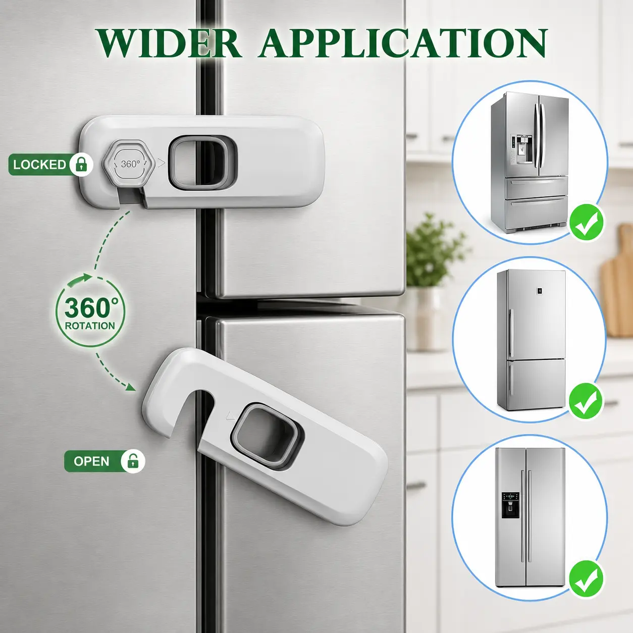 5-Pieces Childproofing Fridge Lock, Strong Adhesive Bond Latch for Refrigerators & Freezer Doors, No-Tool Installation for Smooth Surfaces