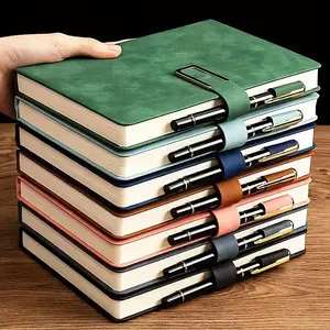 A5 Leather Binding Notebook, 4 Counts/set Colorful Cover Notebook with Bookmark, Business Meeting Notebook, Office Stationery & Supplies