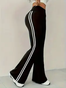 Women's High Waist Drapey Bell Bottoms, Tight Fit Colorblock Sport Pants, Stylish and Comfortable Casual Wear