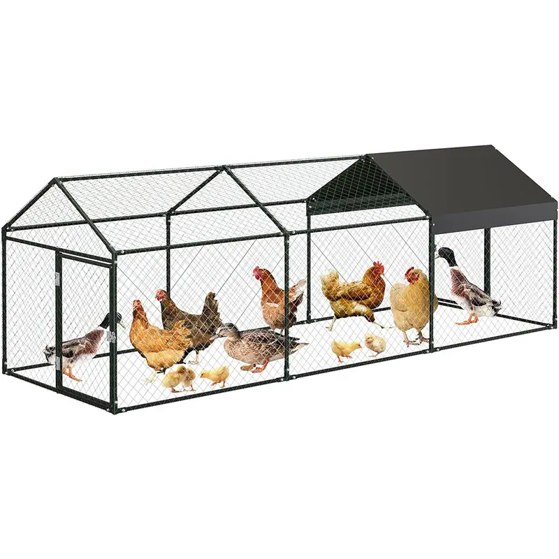 Large Metal Chicken Coop, Chicken Runs for Yard with Waterproof & Anti-UV Cover, Heavy Duty Hen House Poultry Cage for Outdoor Backyard Farm Use, 120x40x40 inch, Black
