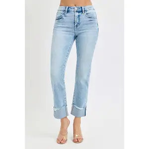 Risen cropped cuff jeans
