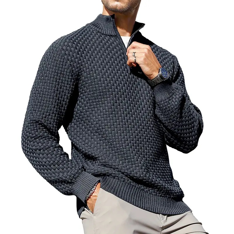 Zaitun Menswear Long Sleeve Tops, Cable-Knit Quarter-Zip Pullover, Durable Knitwear with Reinforced Stitch, Mens Gifts, Quarter Zips