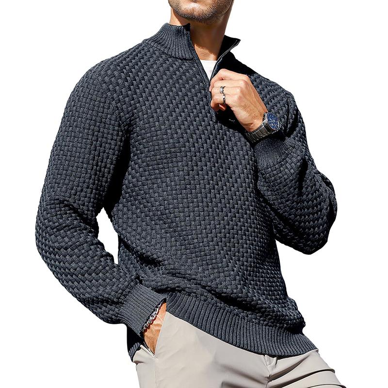 Zaitun Men's Cable-Knit Quarter-Zip Longsleeve Pullover Male Clothing - Durable Knitwear with Reinforced Stitches, Ideal Mens Gift for Him's Birthday