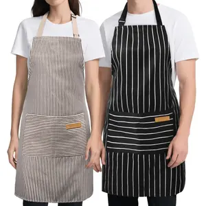 White Black Striped Man Woman Home Restaurant Kitchen Baking Nail Bib Oil Repellent Work Apron Adjustable