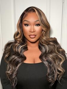 Arabella 13x6 Glueless Frontal Lace Wig Natural Black with 27# Honey Blonde & 613# Platinum Blonde Highlighted Dark Roots Balayage Loose Body Wave 100% Human Hair Beginner-friendly #SummerWins #DealsForYouDays