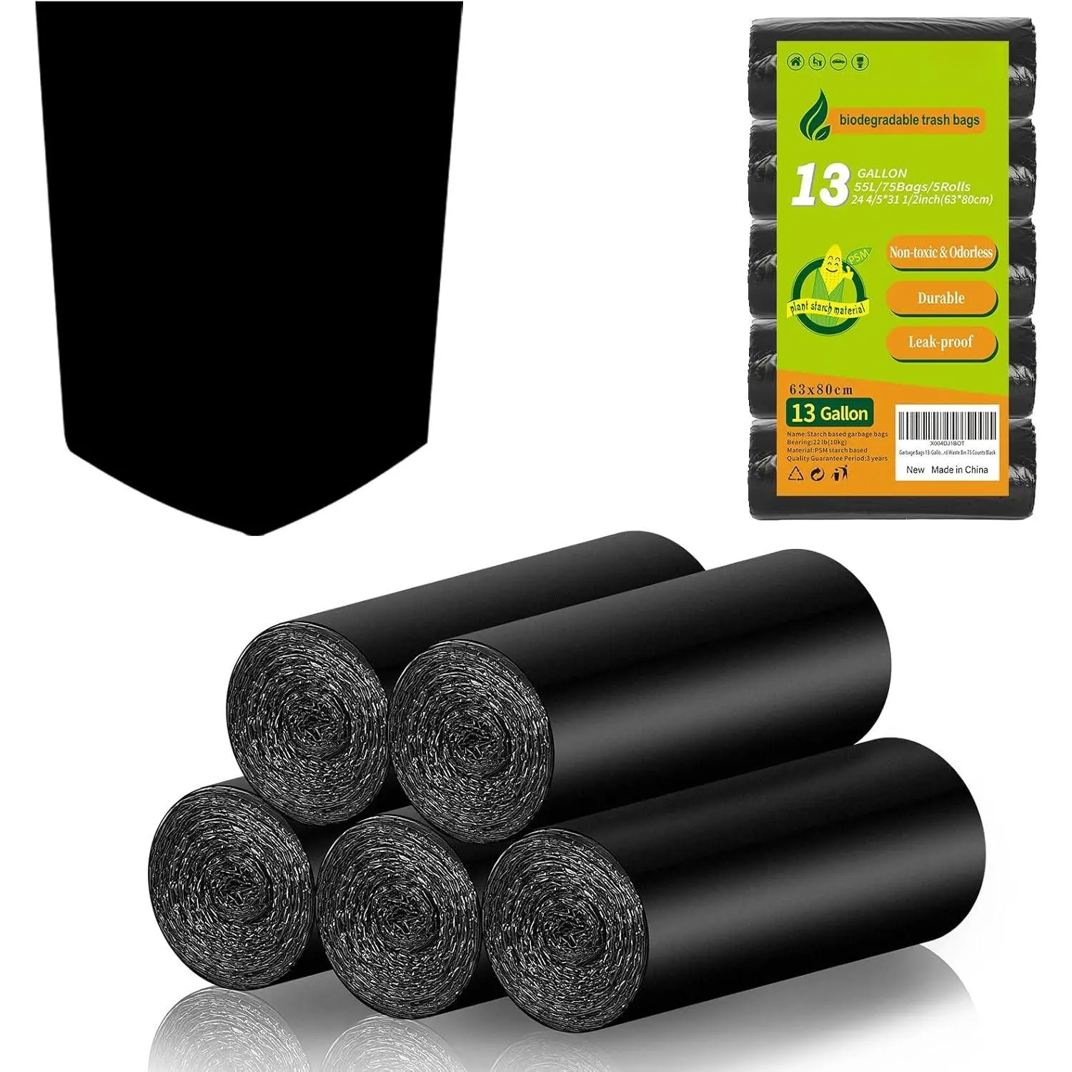 13 Gallon  Tall-Kitchen Trash Bags - Black Garbage Bags Large Compostable Unscented 75 Count Recycling  Thick Office  Basket Liners Bulk