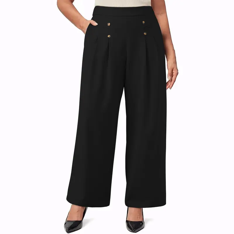 high waisted plus size dress pants Plus Size High Waisted Wide Leg Crepe Knit Dress Pants main image 0