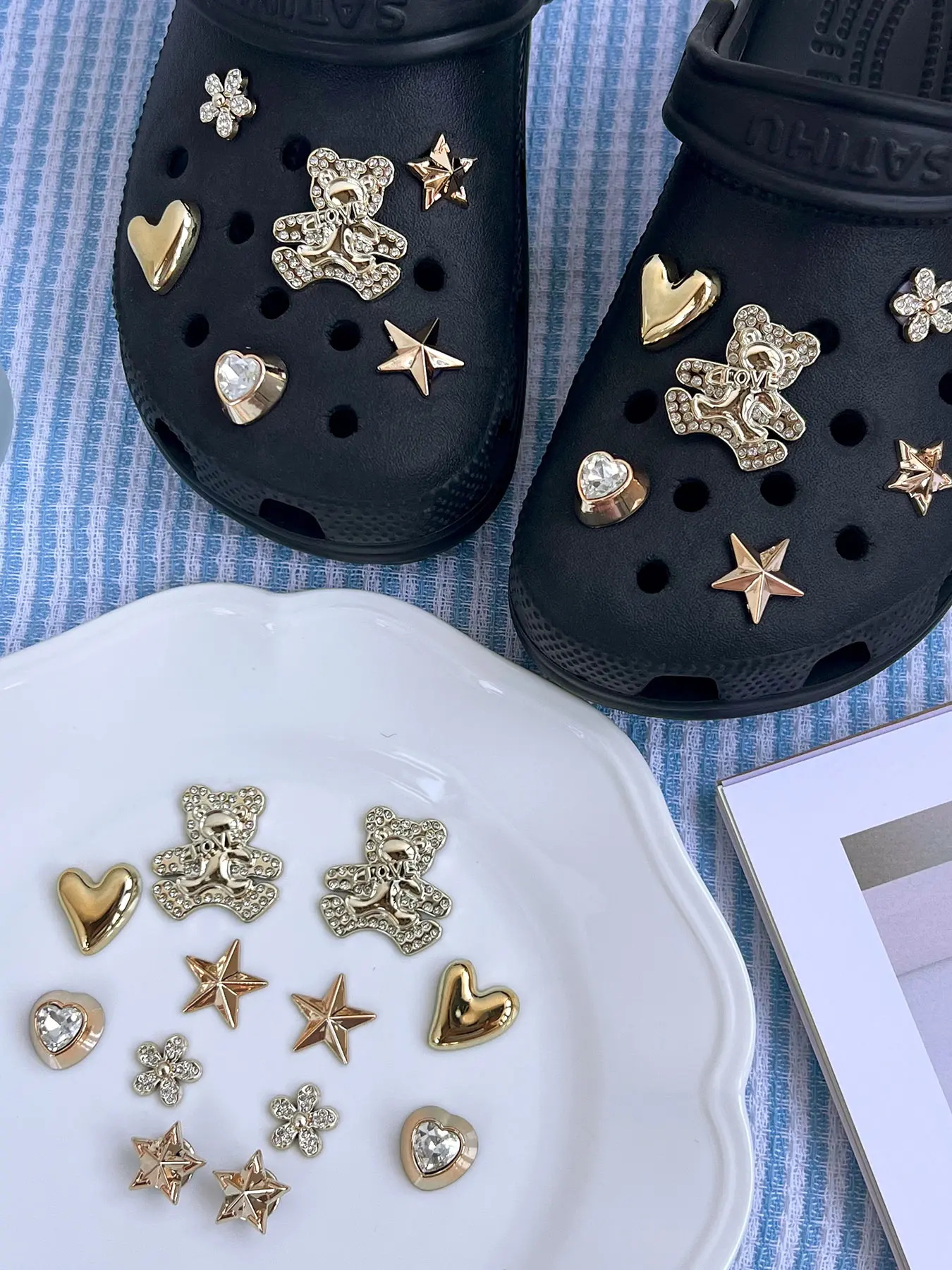 DIY Decorative Chain Bear Charms, Small Chains Diamond Beads for Shoes, Removable Accessories for Sandals Slippers Garden Shoes, Bling Shoe Charms, Shoe Decoration, Shoe Charms Set