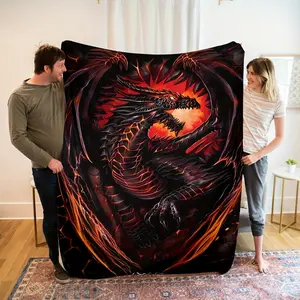 1Pc Dragon Print Blanket, Flannel Blanket, Soft Warm Blanket Multi-Purpose Blanket, Sofa Sofa Bed Office Camping Trip summervibes