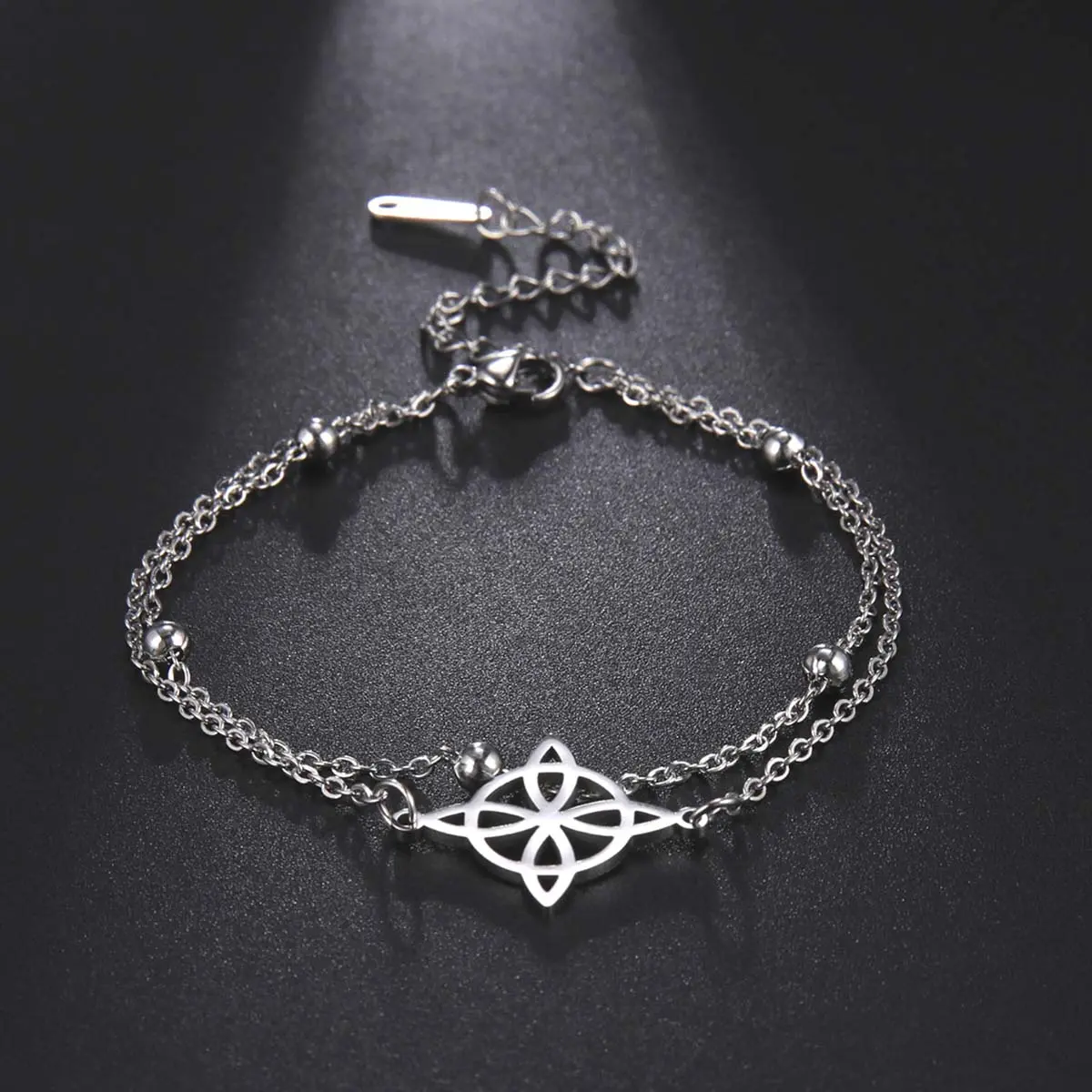 Double-Layer Cross-Knot Artificial Gemstone Stainless Steel Bracelet - Dainty Jewelry, Elegant Bracelet, Minimalist Design, Stackable, Niche Creative, High-End, Versatile Accessory