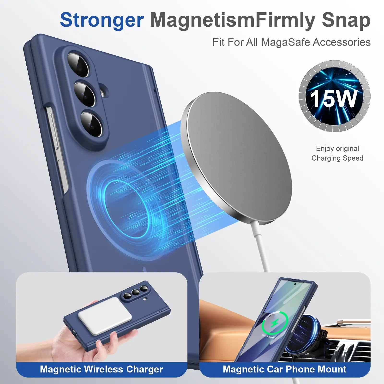 Satin-Finish Magnetic Hinge Casing for Samsung Fold Series, Folding Mobile Accessory with Screen Protection, Accessories, Screen Protector