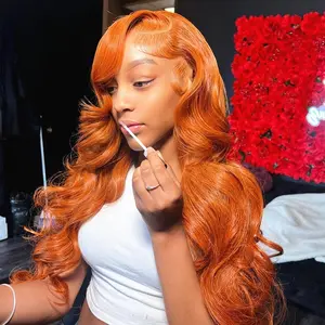 Bling Hair 30 32 Inch Colored Orange Ginger Human Hair Lace Frontal Wigs Body Wave 13x6 13x4 HD Lace Frontal Wig Pre Plucked Loose Wave Brazilian Transparent Lace Wig 180% Density Clearence Sale TikTokShopBlackFriday
