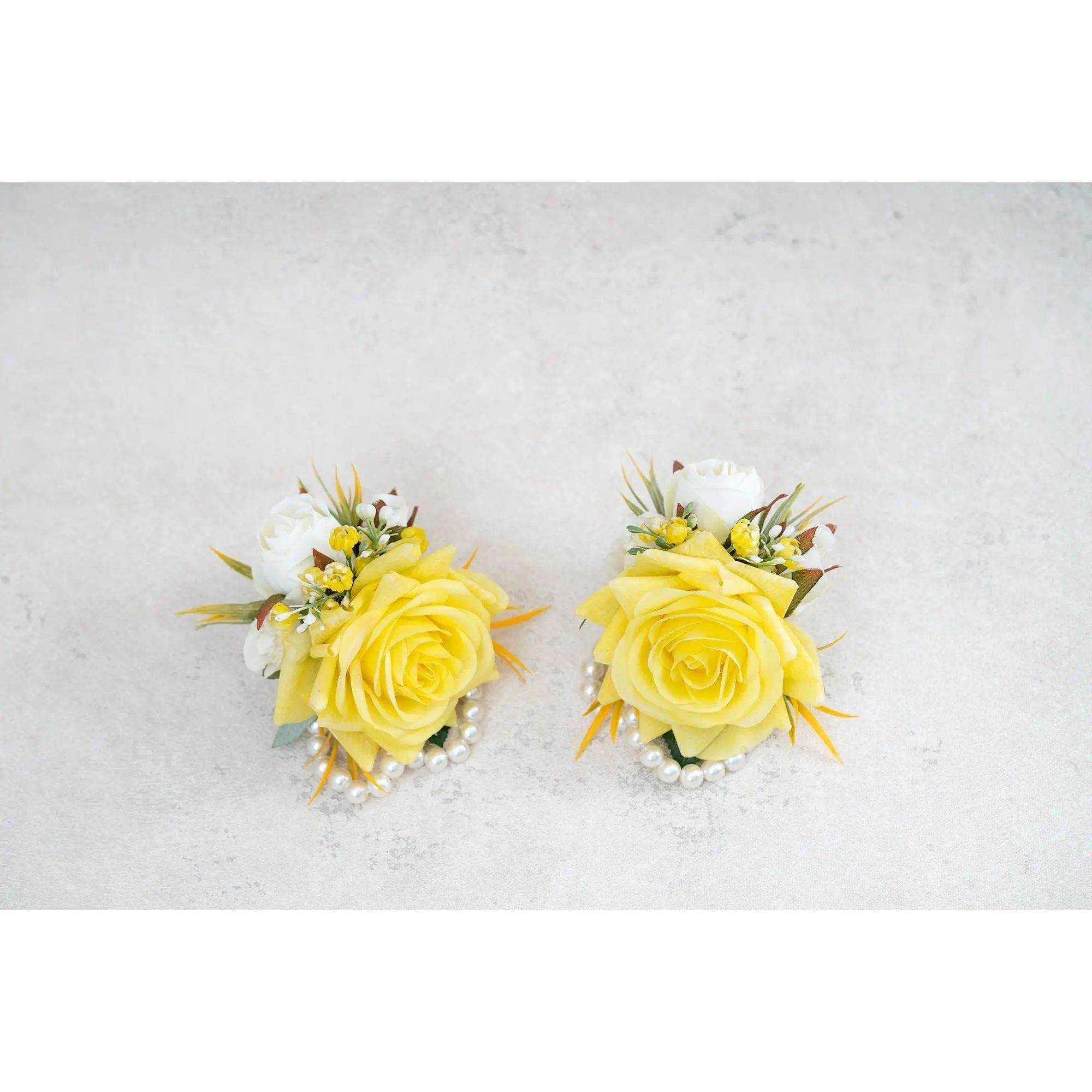 Yellow Silk Rose Corsage For Wedding, Pearl Wrist Bracelet, Flower Girl Corsage, Bridesmaid Corsage, Groom Boutonniere, Prom Gift For Mom