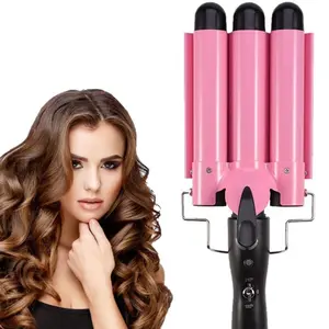 3 Barrel Curling Iron Wand Dual Voltage Hair Crimper - Portable Ceramic Temperature Adjustable Hair Waver, Heats Up Quickly, 110V-240V, 1 lb Curler Multifunctional Styler