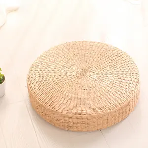 Tatami Floor Pillow Sitting Cushions, Meditation Straw Mat, Round Straw Futon Yoga Cushions, Woven Bay Window Yoga Meditation Cushions for Outdoor Seat