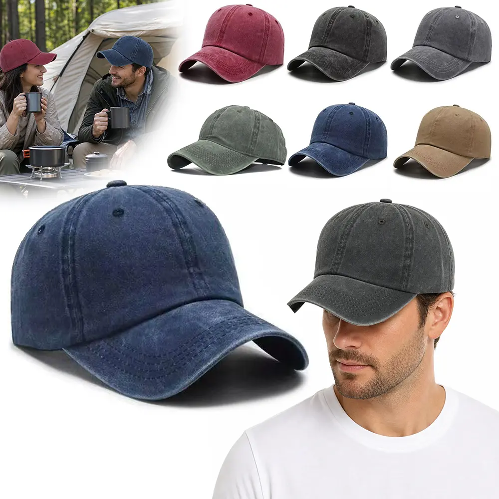 6 Pack Mens Hats, Soft Washed Cotton Vintage Dad Hat, Plain Unstructured Unisex Baseball Cap with Adjustable Buckle