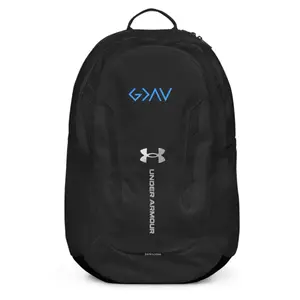 Under Armour Hustle 5.0 Backpack - Black with Blue Logo - Durable & Spacious for Everyday Use