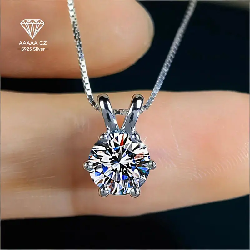 925 Sterling Silver 1 Carat 5A Cubic Zirconia Pendant Necklace Shiny Elegant Versatile Jewelry For Women Daily Vacation Wedding Party Ideal Birthday Valentine Teacher Christmas Anniversary Holiday Gift Accessory