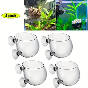 2-4Pcs Crystal Glass Aquarium Plant Pot,Aquarium Aquatic Planter,Red Shrimp Live Plants Fish Tank Glass Holder with Suction Cups for Aquarium Fish Tank Decorations,Home DIY tool,Hand tool,Tool kit set,Halloween Decor Gifts