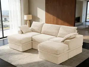 【3 Packages Shipping】NABUMI 107” Oversized Modular Sectional Sofa with Storage, Extra Deep&High Seat Corduroy Cloud Couch,  3 Seater U Shaped Couch with Ottomans, Comfy Fluffy, Free Combination, Tool-Free Assembly, Black, Beige, Dark Gray, Green