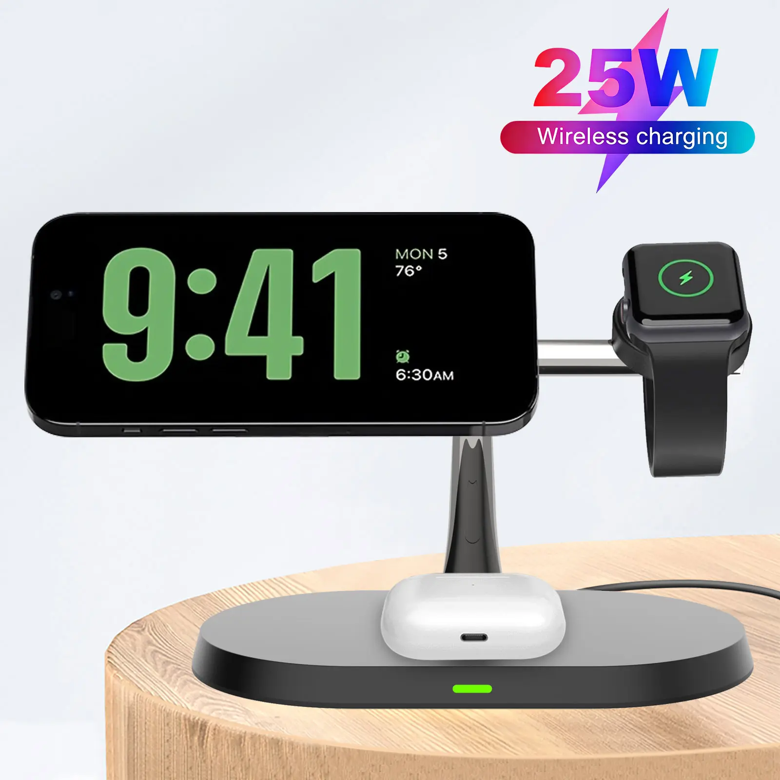 25W 3 in 1 Wireless Charging Station, Magnetic Wireless Charger Stand for iPhone 17 Pro Max 16 15 14 13 12 Series, Apple Watch, AirPods, Multi-Device Fast Wireless Charger Dock for Apple Devices