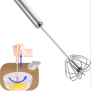 Stainless Steel Semi-Automatic Egg Beater Mixer, Handheld Kitchen Blender Tool, Cooking Utensil Mixing Tool (10 Inch)