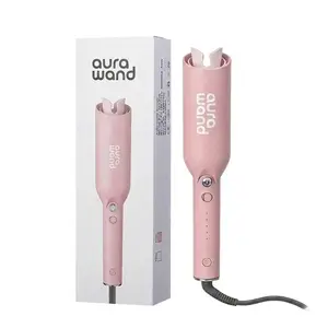 Aurawand Upgraded Automatic Rotating Curling Iron | 1” Ceramic Long Barrel for Long Hair | Negative Ion Anti-Frizz Tech | Dual Heaters for Instant Beachy Waves | Auto Hair Curler Gift Set Dual-Temperature