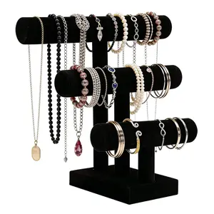 Wudygirl Velvet Bracelet Organizer 3-Tier Jewelry Stand for Bracelets Watches and Necklaces Women's Gift for Girls Black Durable Storage Box Multi-Level Design, Multilayer Storage, Desk Storage