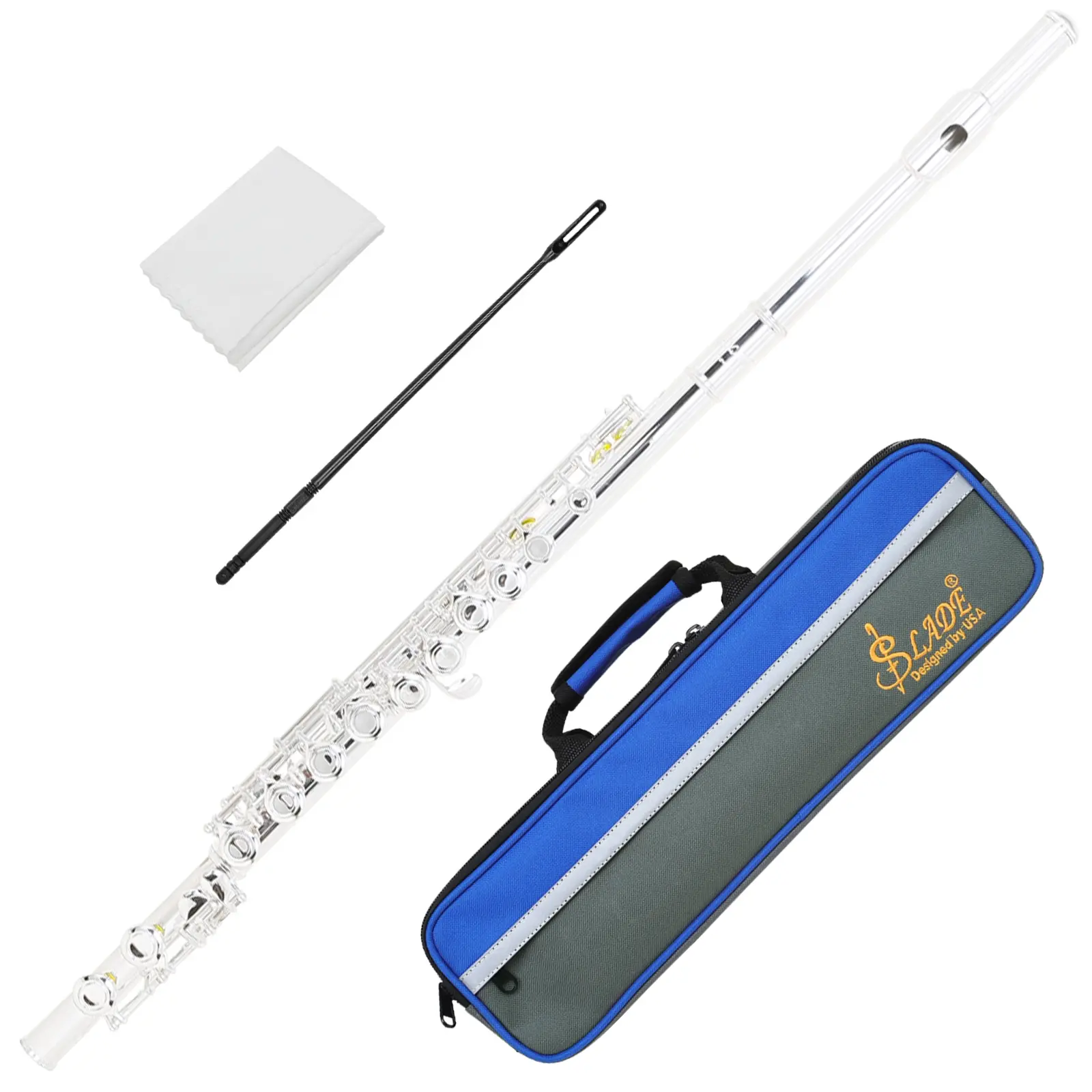 Slade 16-Hole Flute C Key Closed Hole Copper Silver Plated, Portable Blue Cloth Box Included, High-Quality Woodwind Instrument