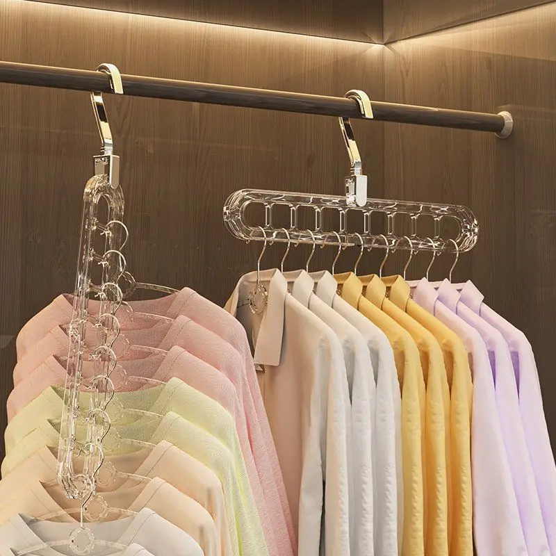 3/5pcs Durable Plastic 360-Degree Rotatable 9-Hole Anti-Skid Folding Hangers, 9-in-1 Heavy-Duty Universal Space-Saving Closet Storage Organizer for Bedroom Home Use