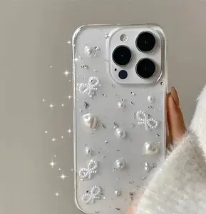 3D Pearl Bow Graphic Shockproof Soft Phone Case For IPhone 15/14/13/12/11 Accessories Durable