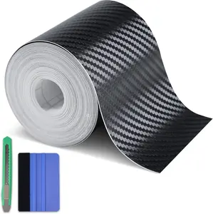 Carbon Fiber Black Vinyl Wrap,  Window Door Trim Universal DIY Chrome Delete Vinyl Wrap, Door Edge Guards Protection Tape Accessories with Free Tool Kit (3in x 30ft)