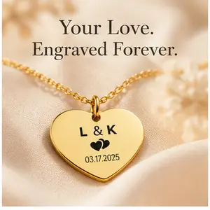 Personalized Heart Necklace with Names & Date | Custom Engraved Couple Jewelry | Anniversary, Wedding & Valentine's Day Gift for Her
