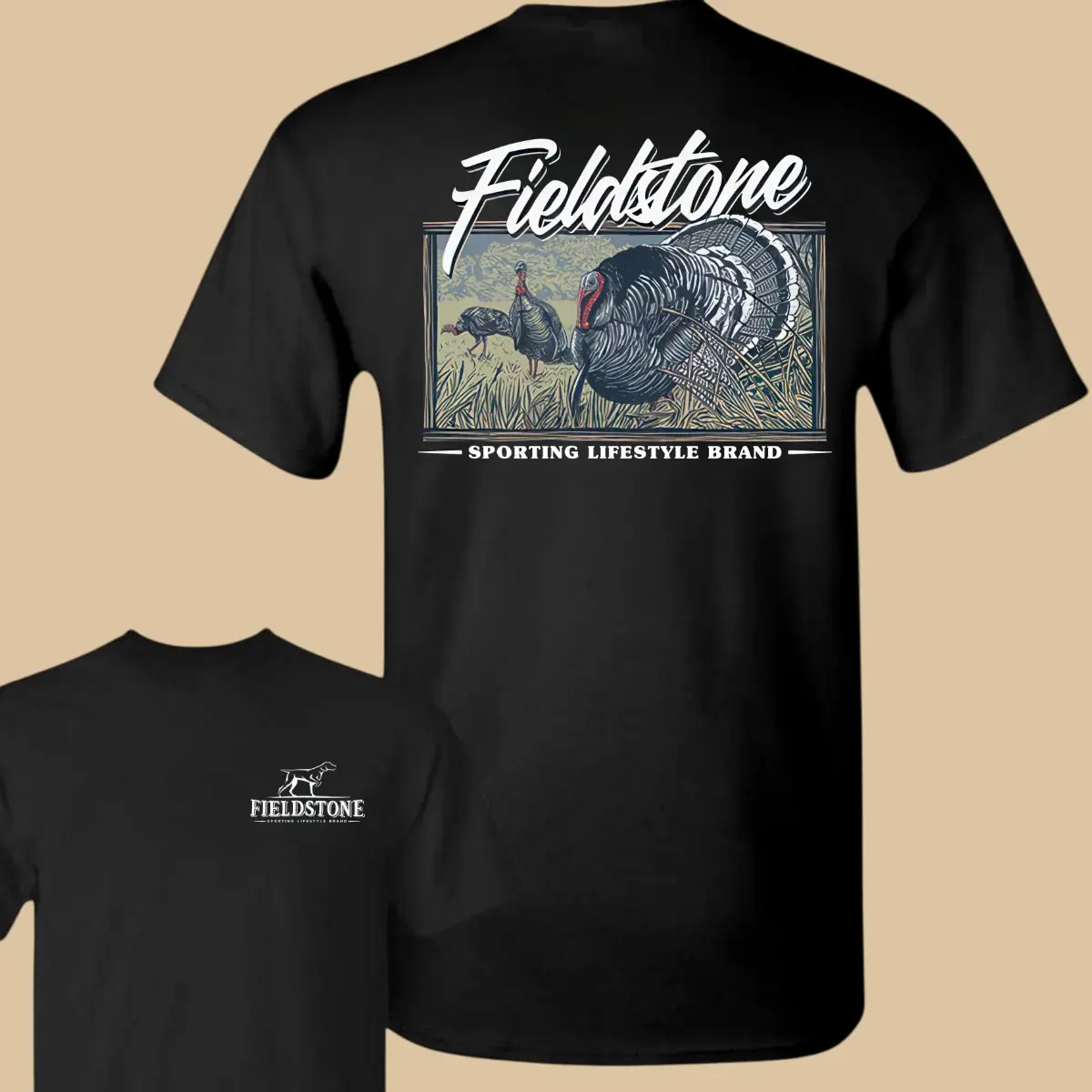 Men's Turkey Hunting Graphic Tops - Casual Fit Menswear Short Sleeve Round Neck Tee with Detailed Wild Turkey Back Print for Hunters