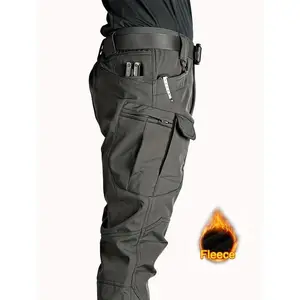 FR New Men's Multi Pocket Fleece Warm Tactical Pants, Loose Casual Outdoor Pants, Men's Work Pants, Suitable For Hiking, Camping, And Hiking