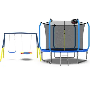 Mersco 10FT Trampoline with Enclosure Net,Swing Set, Outdoor Trampoline with Basketball Hoop for Kid,1320 LBS Trampoline with Swing Set for Backyard,Birthday & Holiday Gifts for Kids,Blue,dealsforyourdays