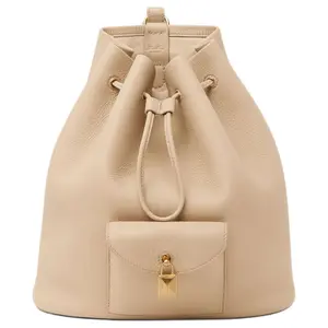 Loro Piana Extra Drawstring L27 Adjustable Strap Calfskin Backpack for Women in Light Adhesive Sun Gold