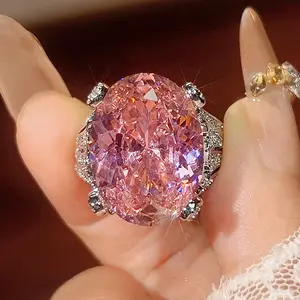 Fashion High-End European & American Style Rings, Zircon Inlaid Colored Gems (Blue/Red Corundum, Pink Diamond Style), Women's Ornament