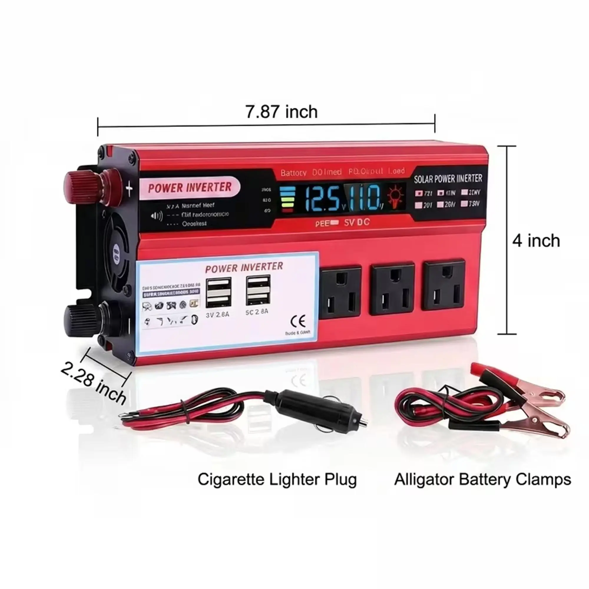 3000W Peak Power Inverter DC 12V to AC 110V Converter with LCD Display & Wireless Remote, 3 AC Outlets 4 USB Ports for Car RV Camping Boat Emergency Power