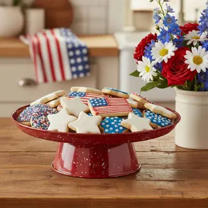 Speckled Enamelware Cake Pedestal - Red