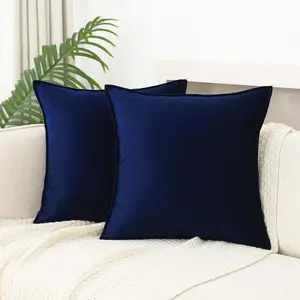 Navy Blue Velvet Throw Pillow Covers, 18x18 Inches (45x45 Cm), Pack of 2-Soft Decorative Square Cushion Covers For Couch, Sofa, Bed, Living Room, Car