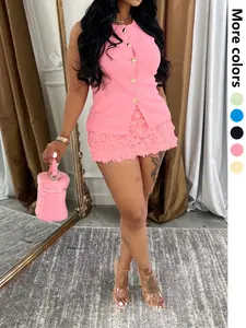 Women's Solid Color Sleeveless Breathable Knit Top & Floral Flower Decor Skirt Two-piece Set, Elegant Fashion Casual Two Piece Set for Daily Outdoor Wear, Ladies Clothes for Summer, Outfit Womenswear