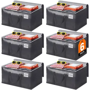 ElegantArray 6-Pack Heavy-Duty Moving & Storage Bags (93L, Grey) - Foldable Space-Saving Totes with Zipper, Handles & Tag for College Moving Supplies, Laundry Hamper