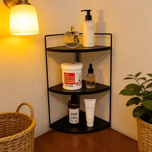 3-layer iron wood rack, corner rack, bedroom skin care product photo storage rack, kitchen seasoning storage rack
