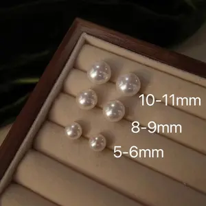 3Pairs-High quality genuine 6A strong light Zhuji wholesale natural freshwater flat round pearl  stud earrings simple earrings