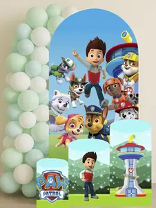 Rescue Dogs Arch Backdrop Cover + 3 cylinders covers Birthday Backdrop