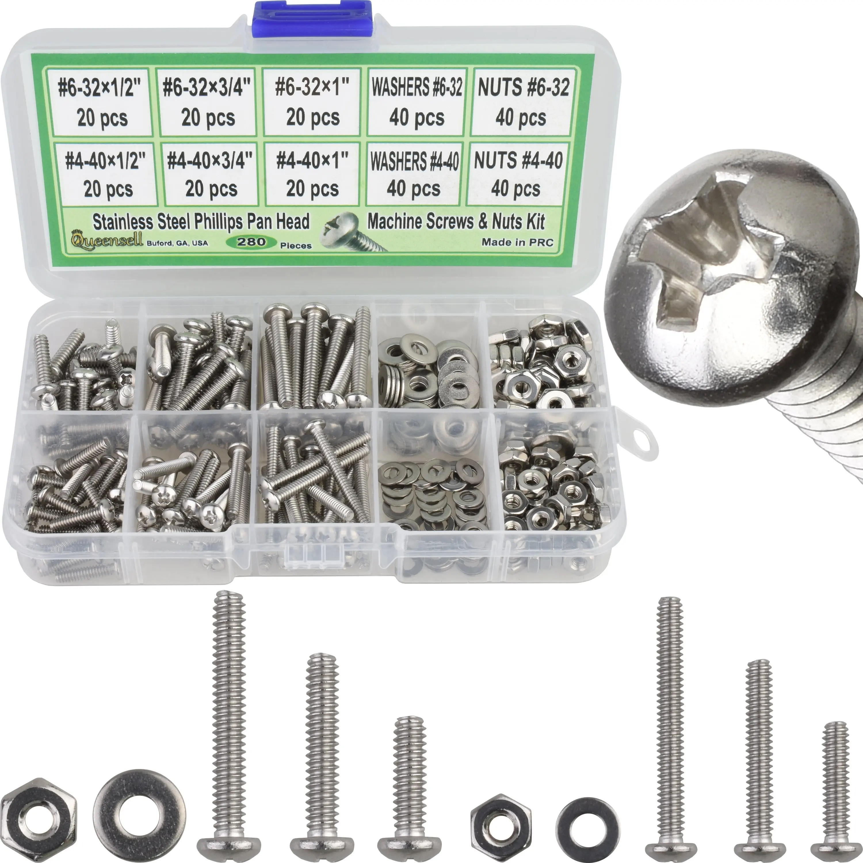 4-40 and 6-32 Machine Screws, Nuts and Washer 280 pcs