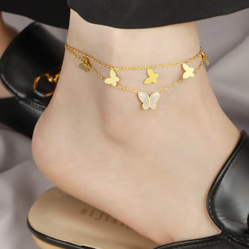 Titanium Steel Butterfly White Shell Anklet for Women, Fashionable and Sexy, High-End Foot Chain, Summer Gift anklets for women ankle bracelet anklet