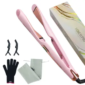 HONGYUPRO Dual Voltage Ceramic Twisted Flat Iron 1 Inch 2 in 1 Hair Straightener & Curler Multi-Styling Round Twisted Flat Iron Fast Heating LCD Display 11 Settings 250℉-450℉ All Hair Types Includes 2 Clips, Glove & a Velvet Storage Bag