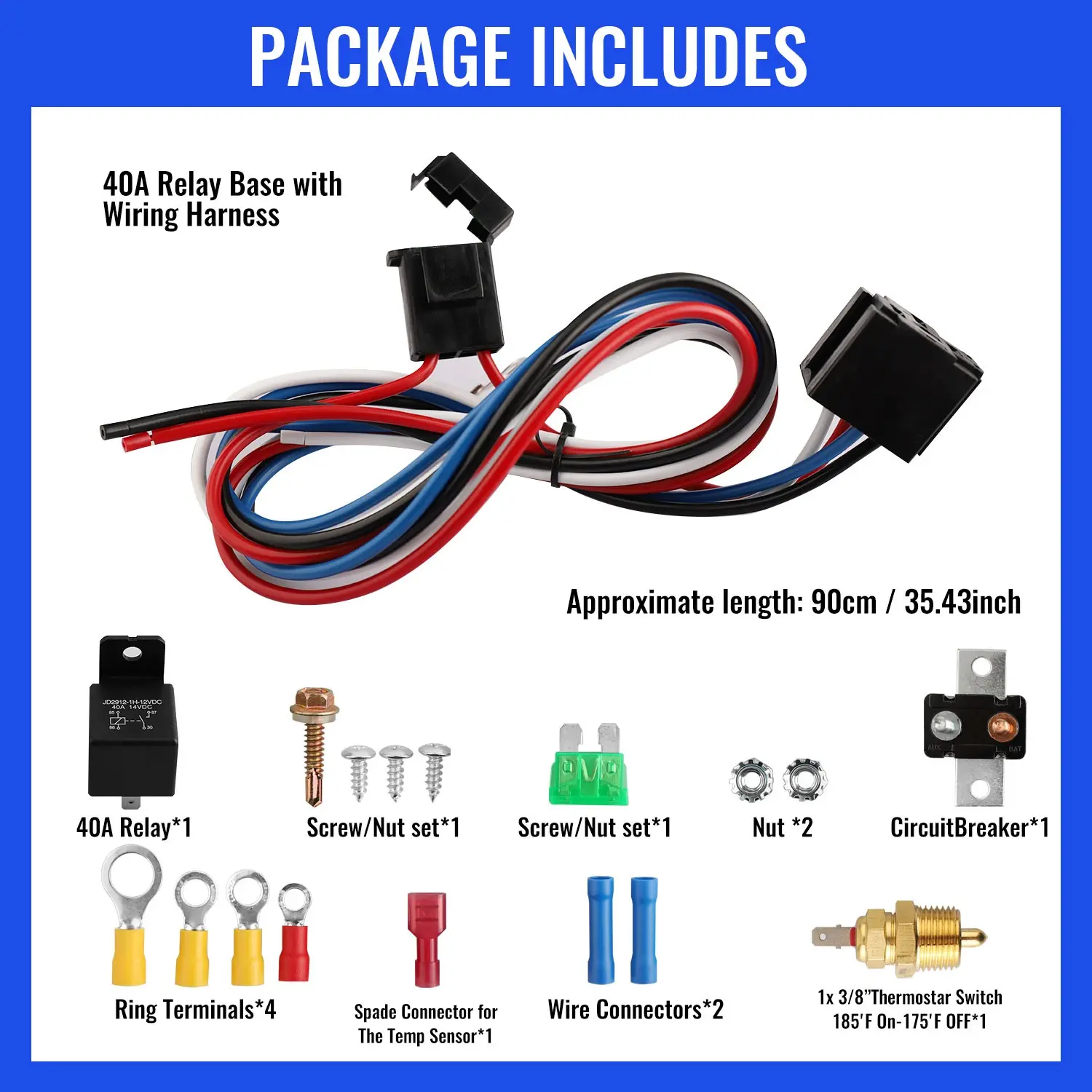 3/8" 165~185 Electric Cooling Fan Thermostat Temperature Relay Switch Sensor Kit